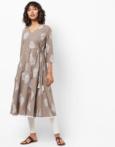 Floral Print Angrakha Kurta : L