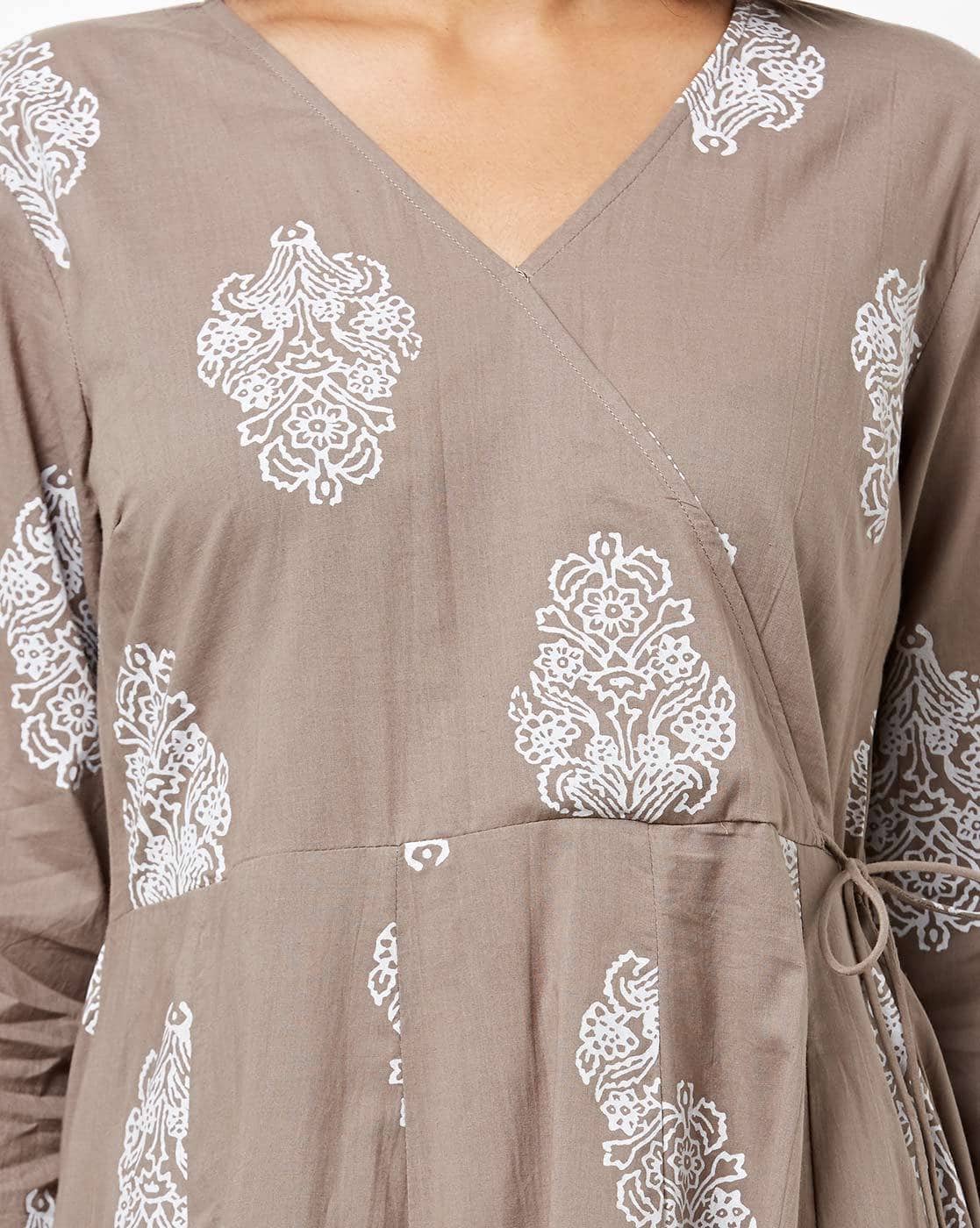 Floral Print Angrakha Kurta : L