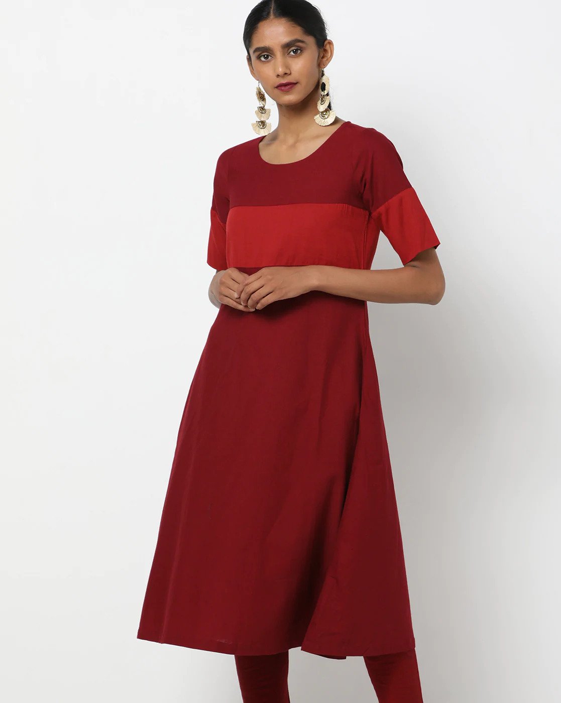 Colourblock Round-Neck Flared Kurta : S