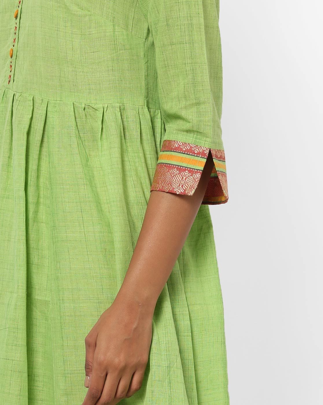 Textured A-line Kurta Green  L