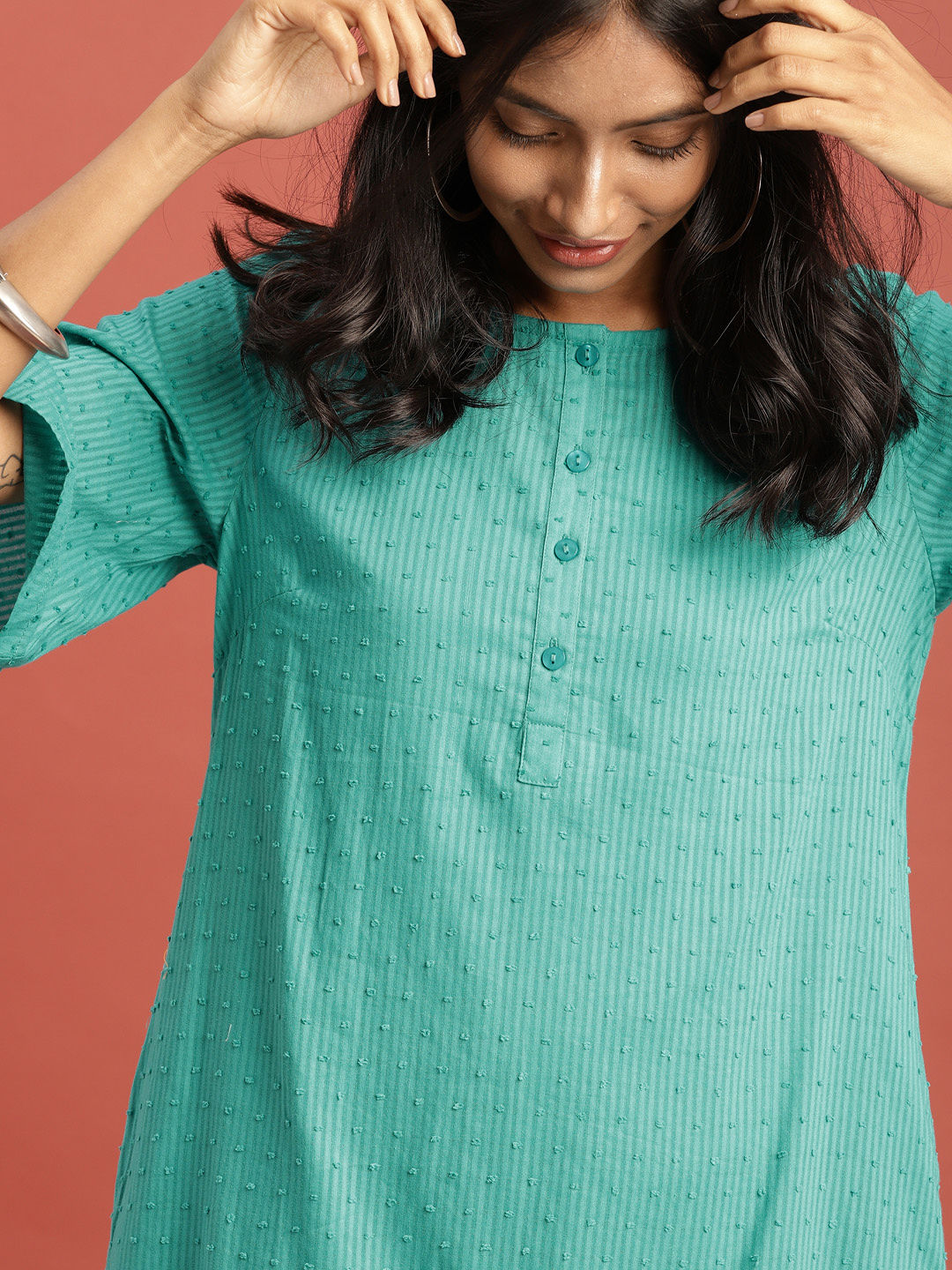 Turquoise Blue A-Line Kurta : L