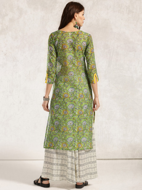 Green Printed Straight Kurta L