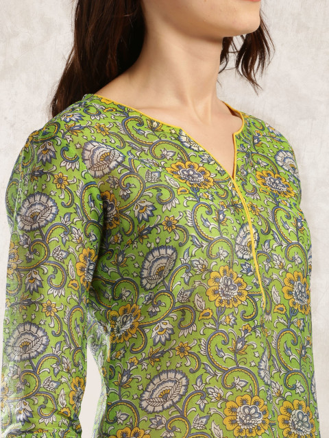 Green Printed Straight Kurta L