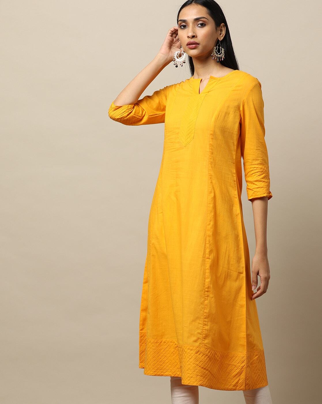 Cotton A-line Kurta with Pintucks M