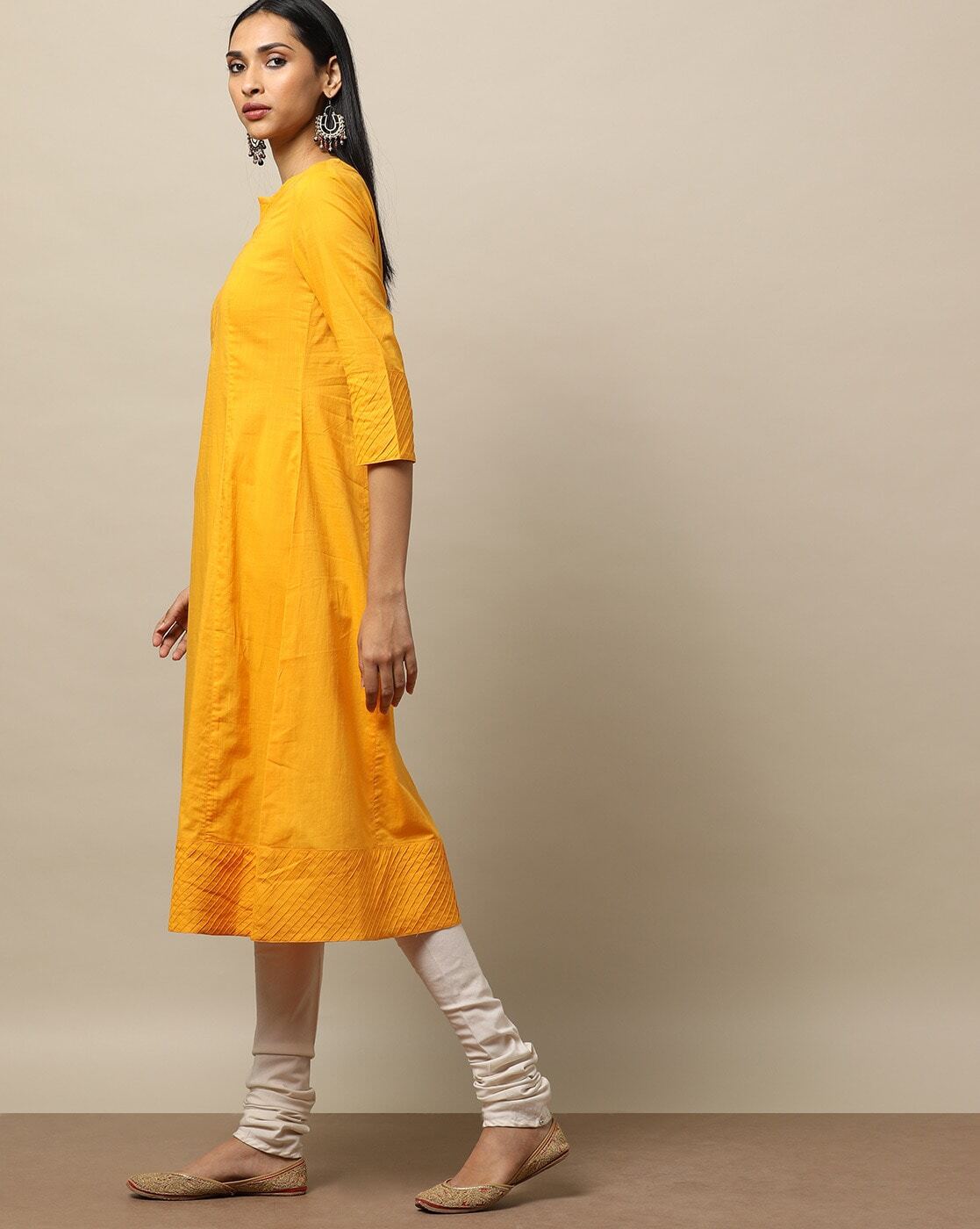 Cotton A-line Kurta with Pintucks M