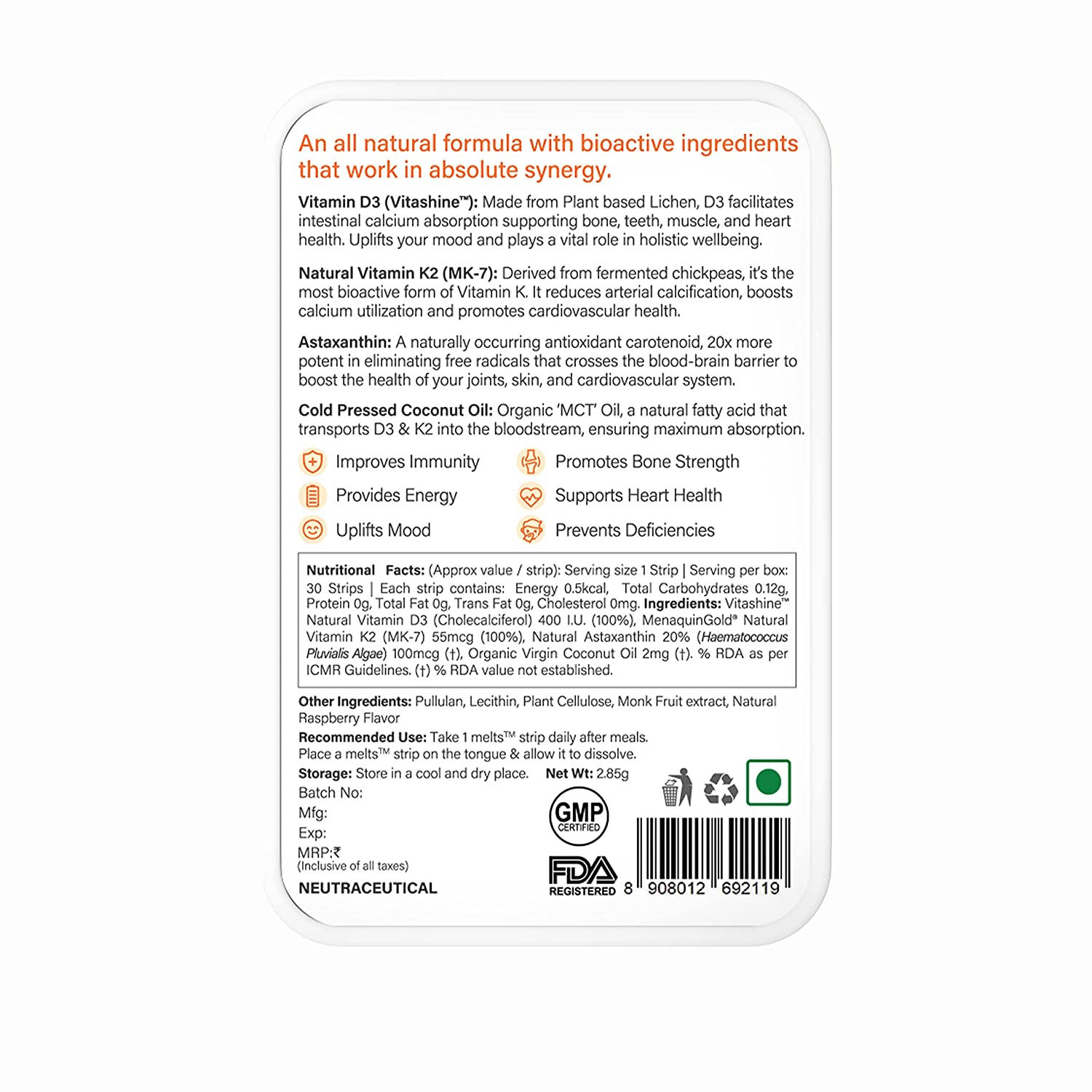 Wellbeing Nutrition Melts Natural Vitamin D3+K2 (MK-7)