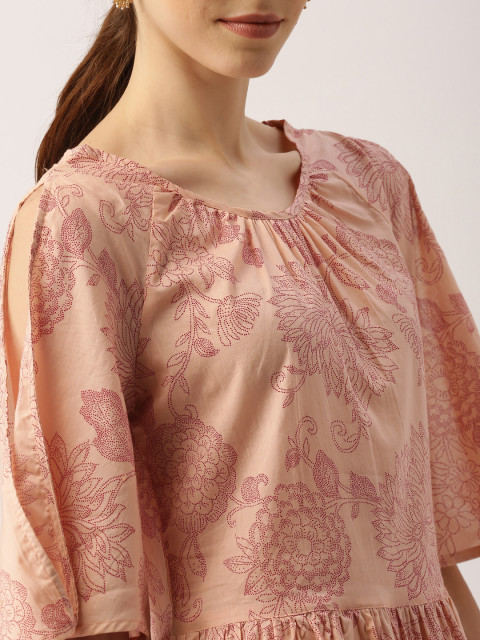 Pink Printed A-Line Kurta : M