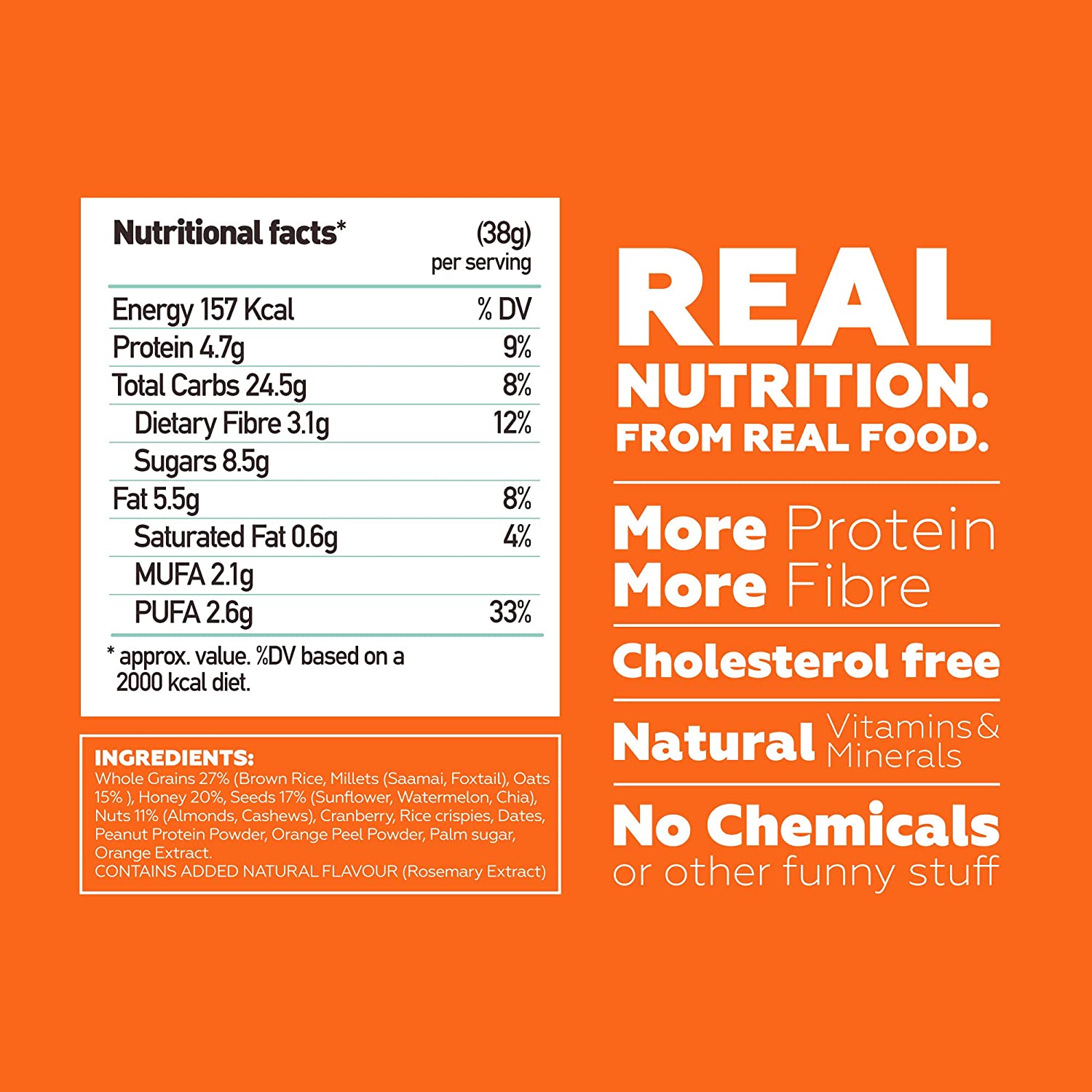 Cashew Orange Multigrain Energy bar 38gm