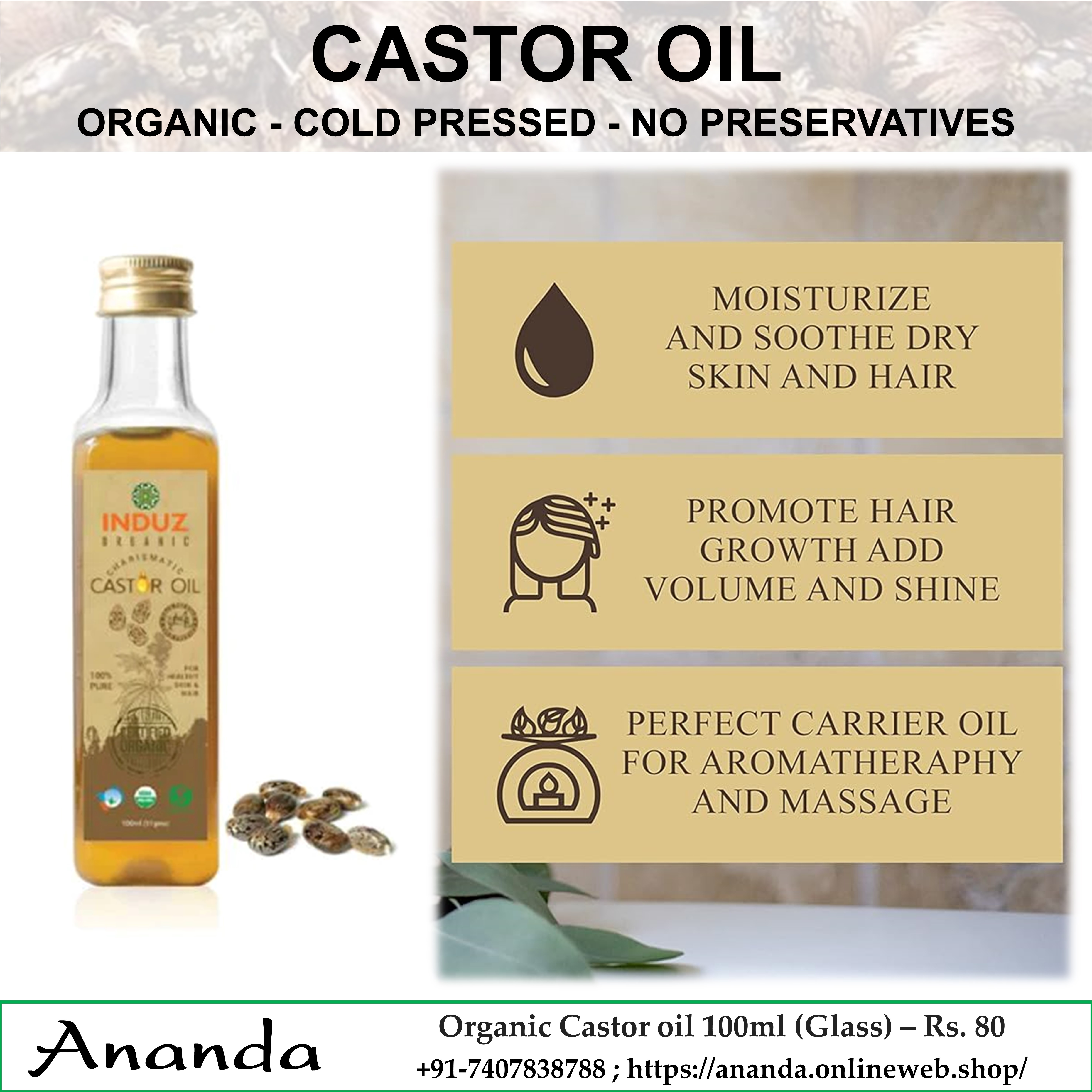 Organic Castor oil 100ml (Glass)