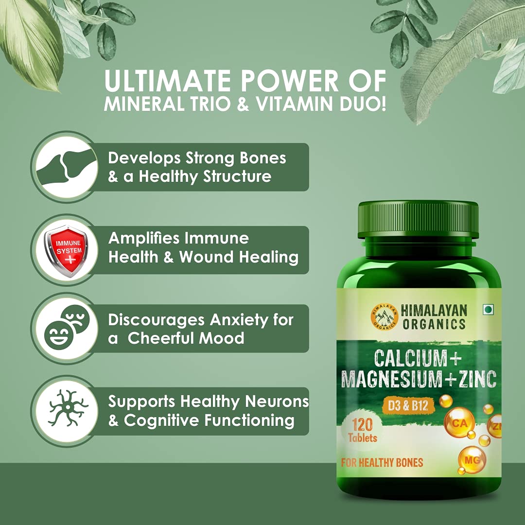 Calcium Magnesium Zinc Vitamin D3 & B12-120 Vegetarian Tabs