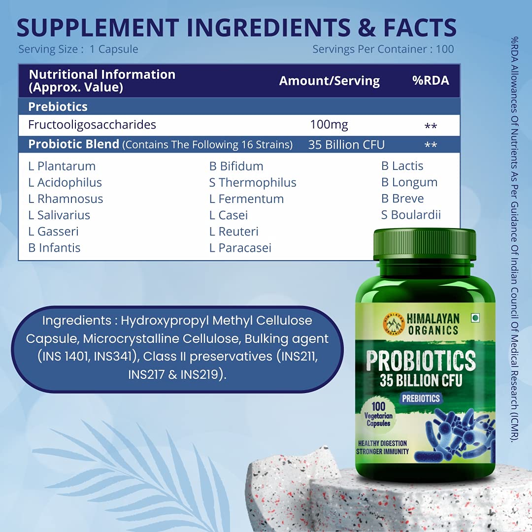 Probiotics Supplement 35 Billion CFU for women & men, 16 Strains with Prebiotics | 100 Veg Capsules