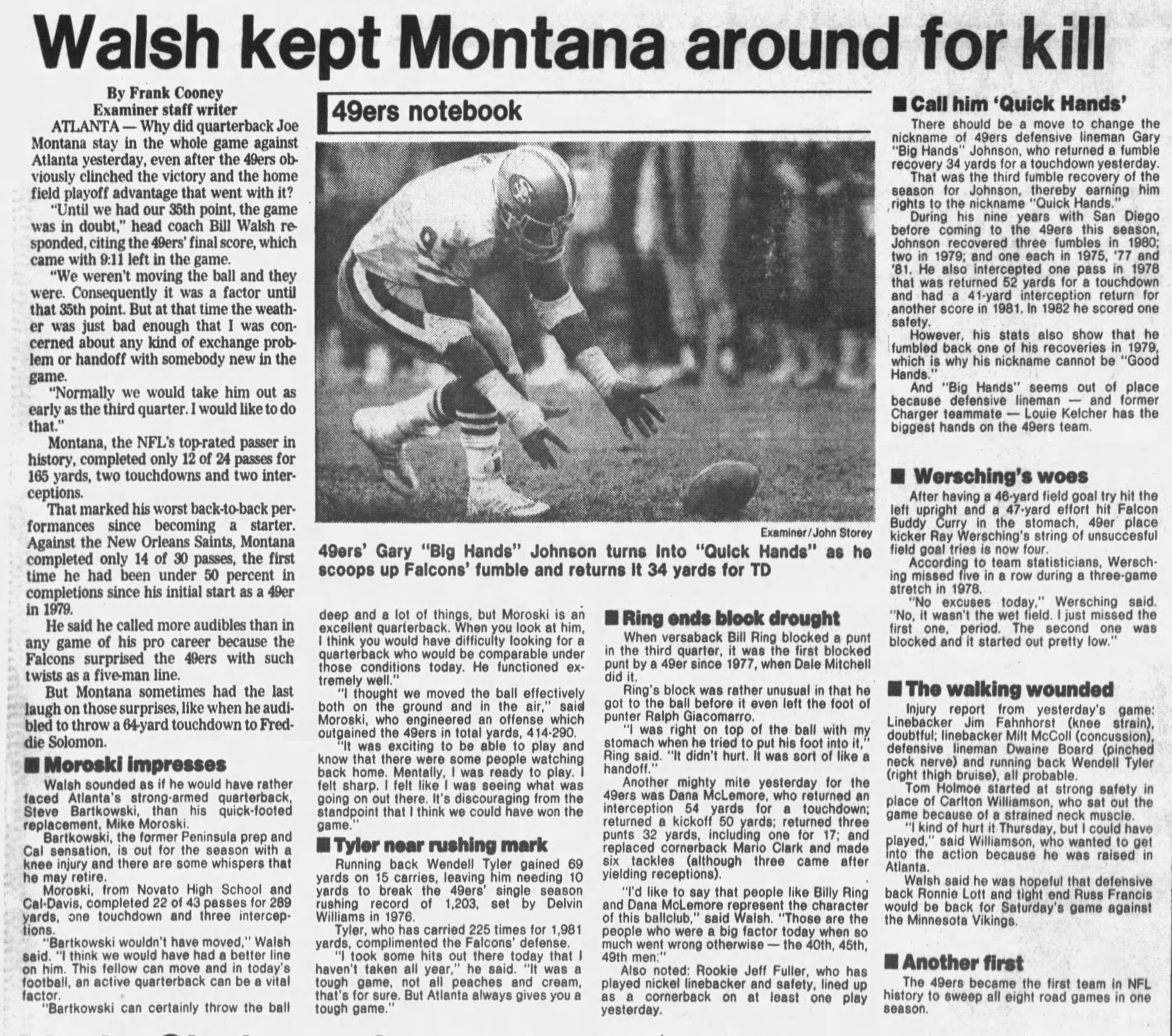 Joe Montana 100th TD PASS 15,000 YDS PASSING 1984 Falcons 49ers 12/2 Full Ticket