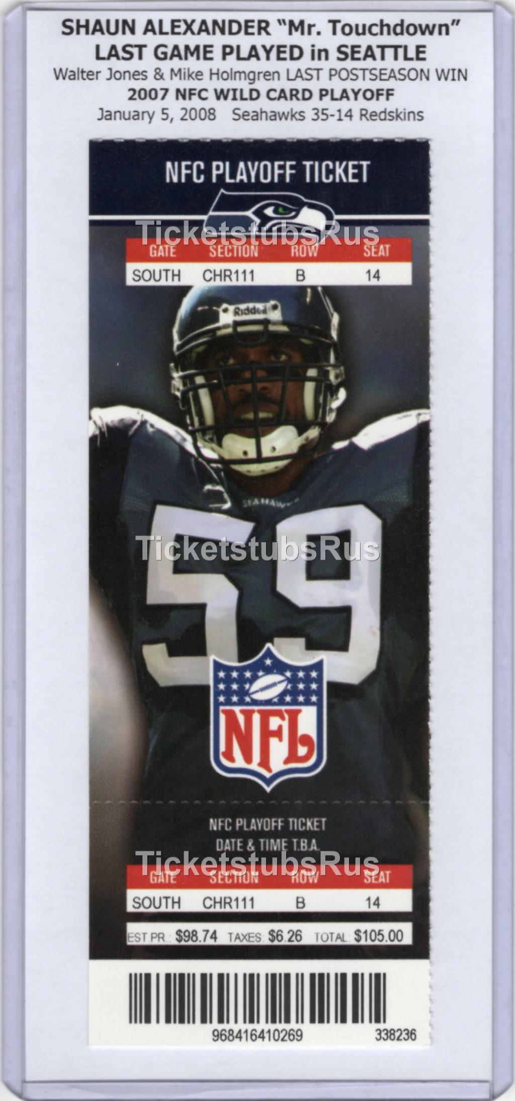 Shaun Alexander LAST GAME in SEATTLE Seahawks Redskins 1/5/2008 PLAYOFF