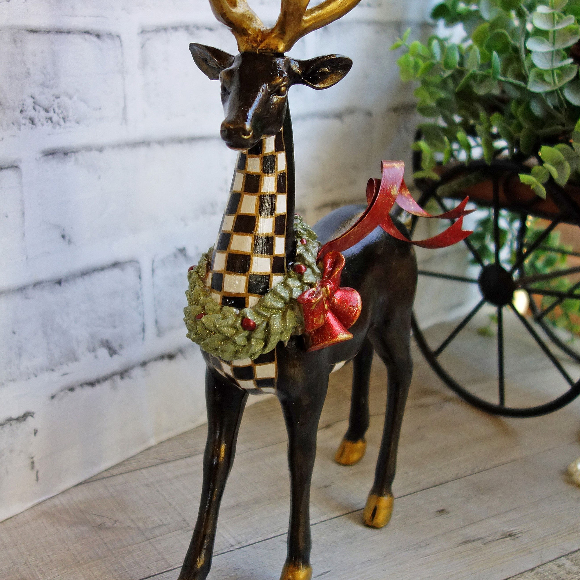 Checked Reindeer Checked Mantle Decor