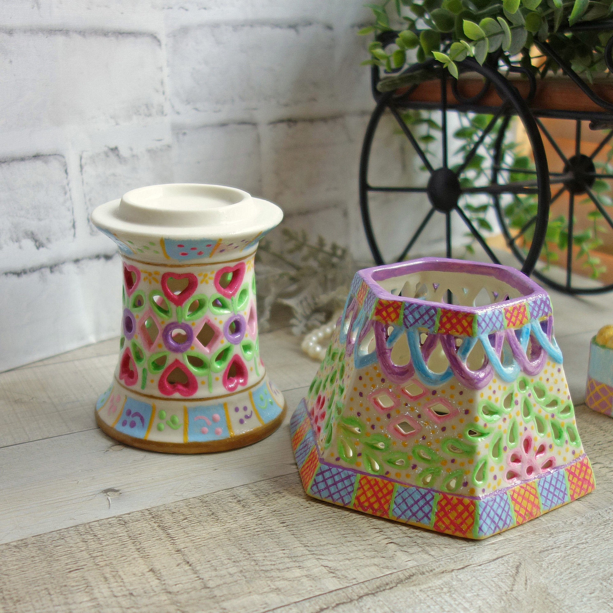Whimsy Painted Tea Light Candle Holder Chintz Decor