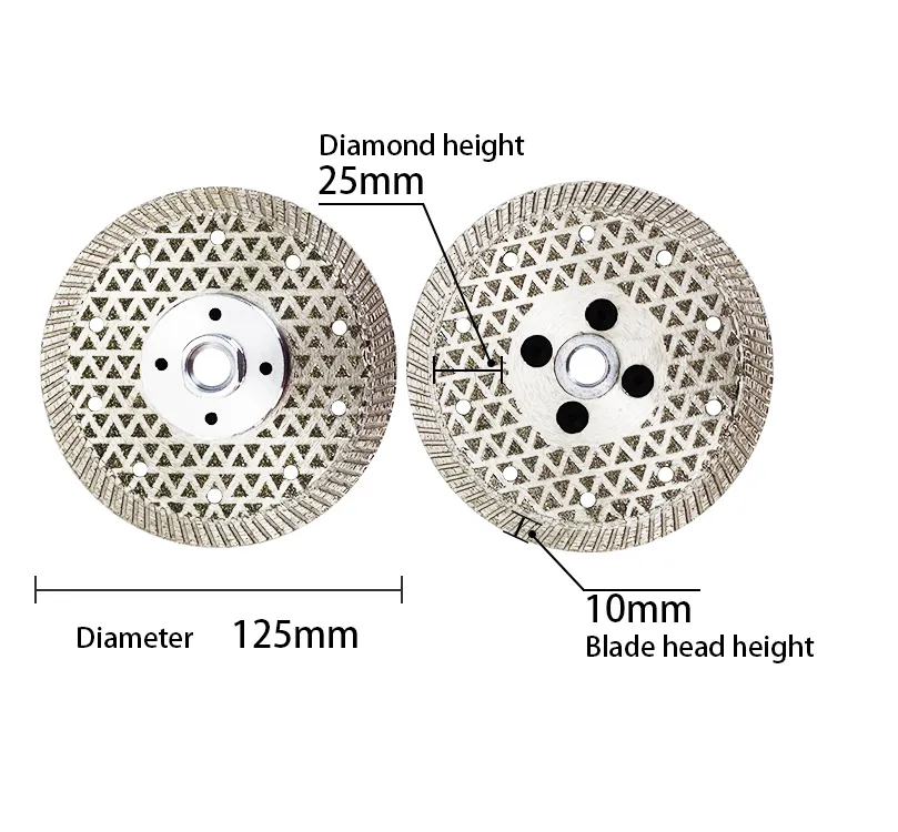 Turbo sintered/electroplated diamond vanity blades with M14 flange