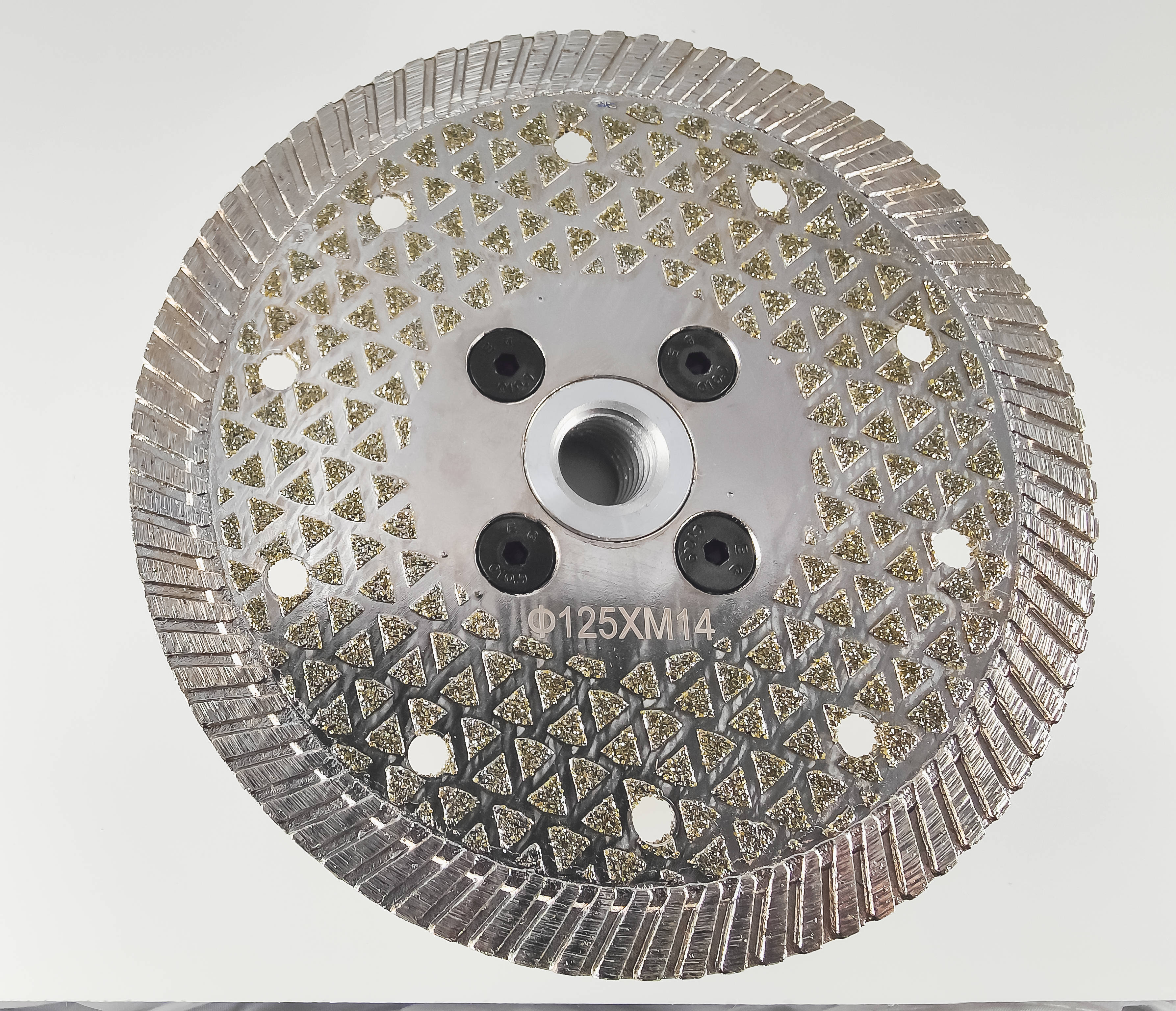 Turbo sintered/electroplated diamond vanity blades with M14 flange