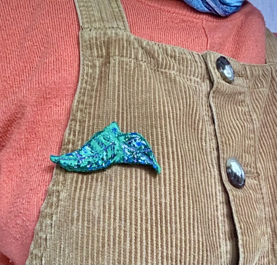 Leafy green brooches