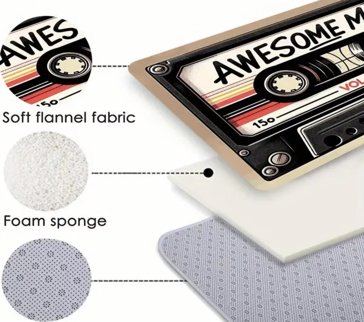 Cassette Tape Rug Floor Mat - Retro (L) 90x60cm