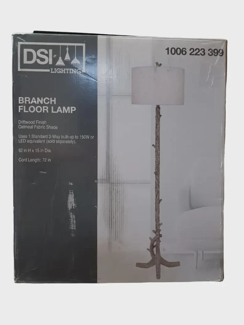 62 in. Driftwood Indoor Floor Lamp with Oatmeal Hardback Drum Shade DSI LIGHTING