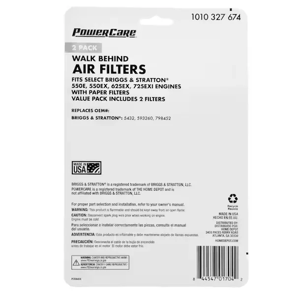 Powercare Replacement Air Filter for Briggs and Stratton Engines PACK OF 2