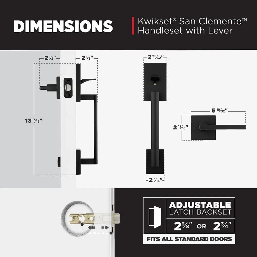 Kwikset San Clemente Matte Black Entry Door Handleset Non-Locking No Deadbolt