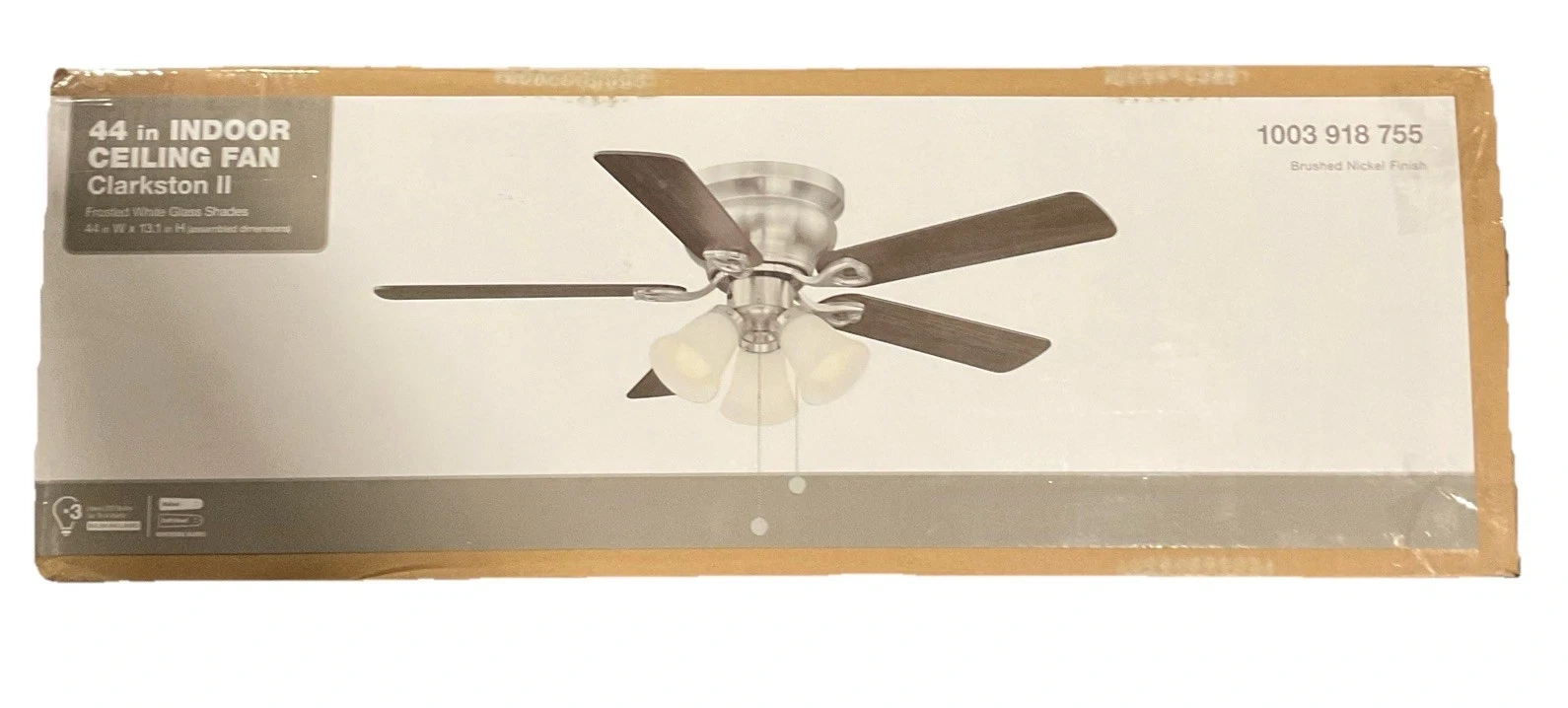 Clarkston II 44 in. LED Indoor Brushed Nickel Ceiling Fan with Light Kit