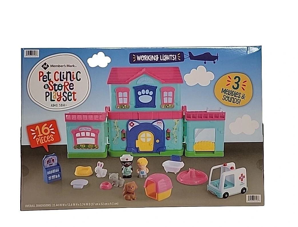 Member's Mark Pet Clinic & Store Playset, 16 Pieces, 3 Melodies & Sounds