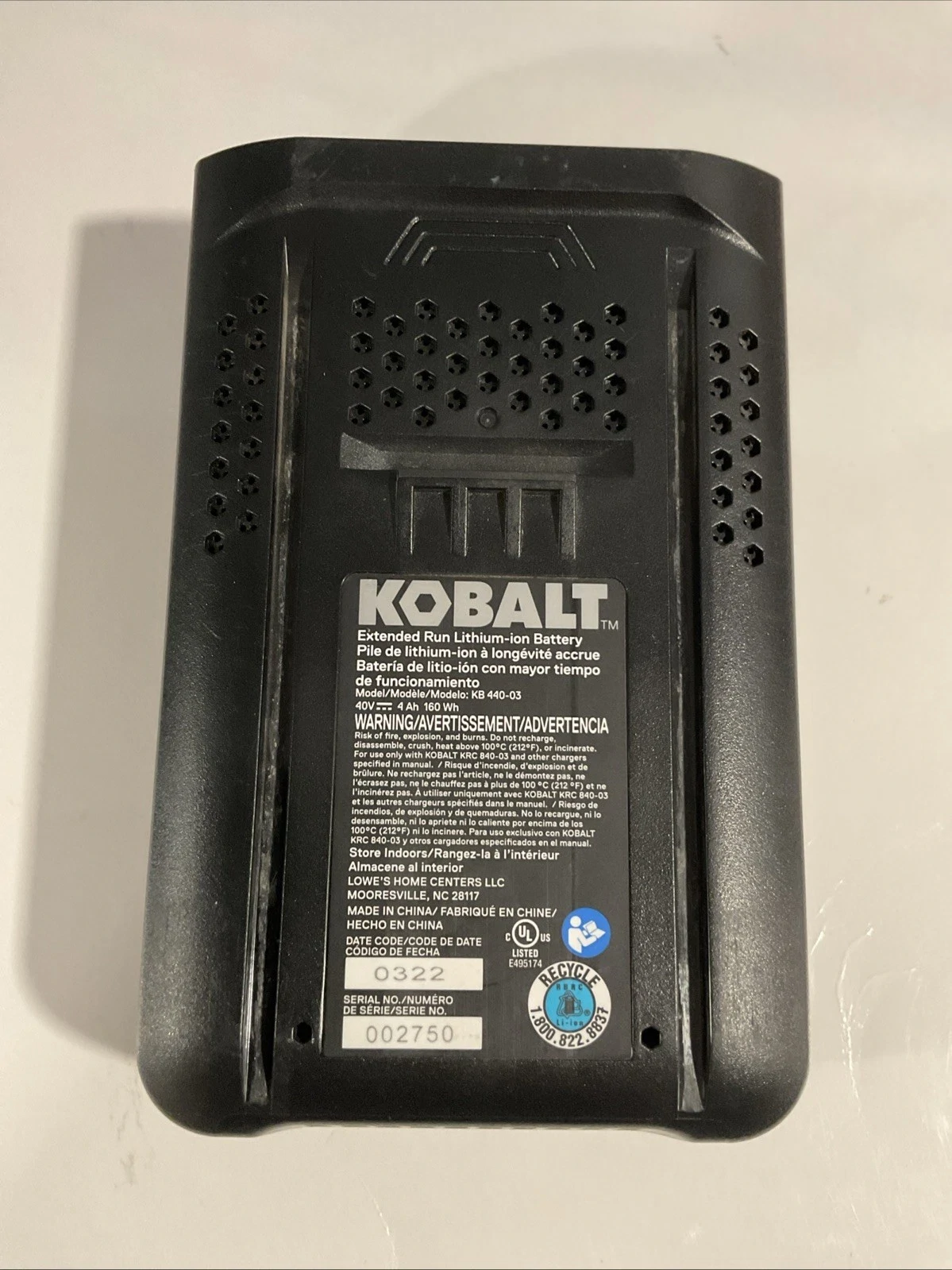 Genuine Kobalt 40v MAX 4.0 Ah Extended Run Li-Ion Battery KB 440-03