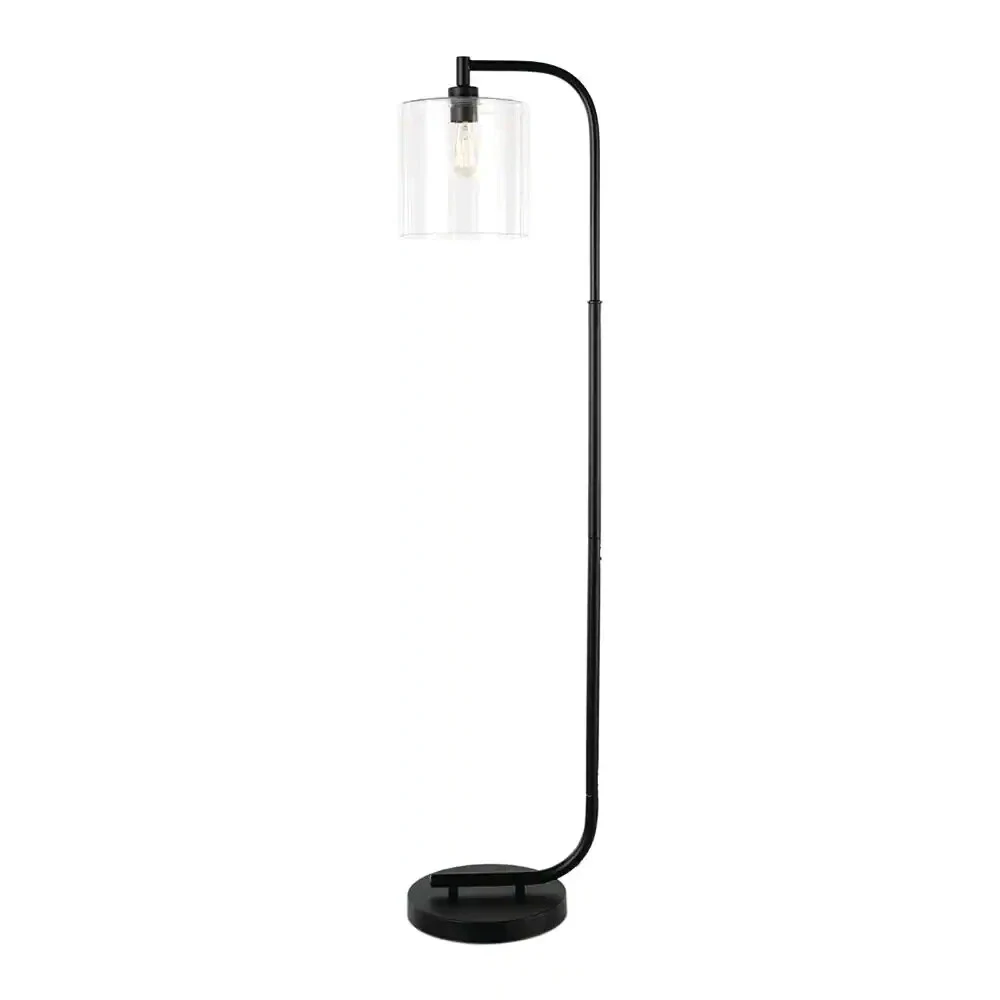 62.5 in. 1-Light Black Floor Lamp with Clear Glass Lamp Shade Hampton Bay Cline