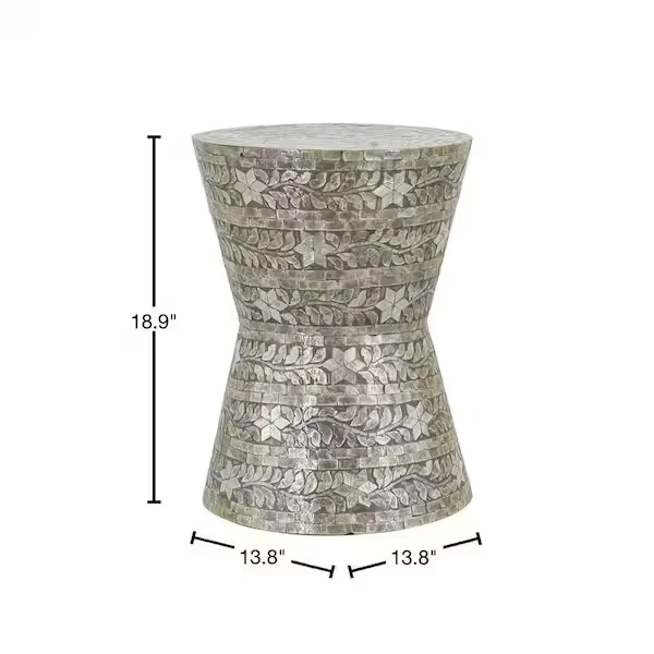 18.9 in. Cream Capiz Inlay Accents Wood Side Table Bar Stool