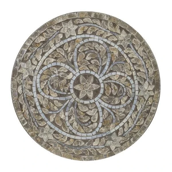 18.9 in. Cream Capiz Inlay Accents Wood Side Table Bar Stool