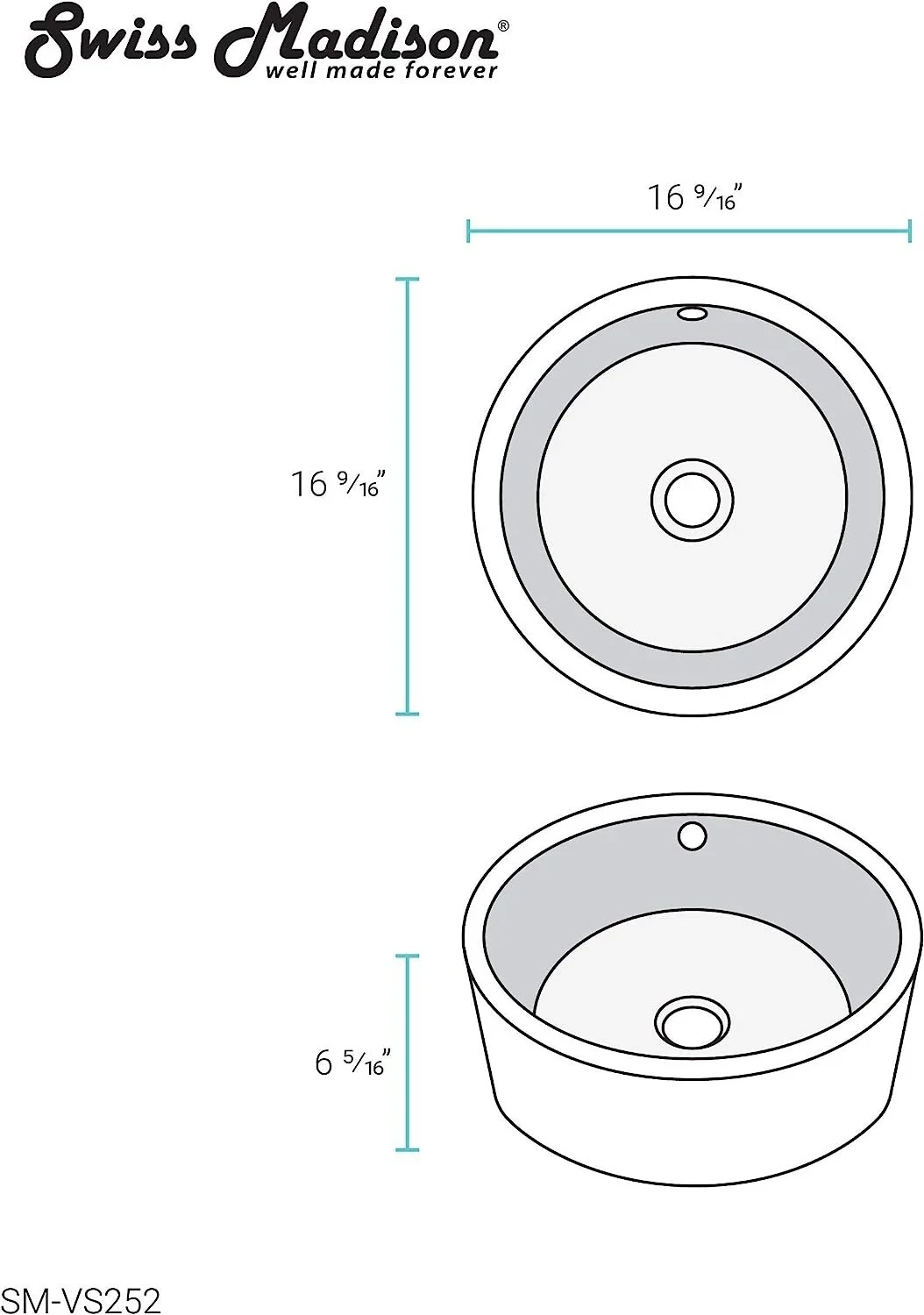 Swiss Madison Monaco Round Ceramic Bathroom Vessel Sink in White