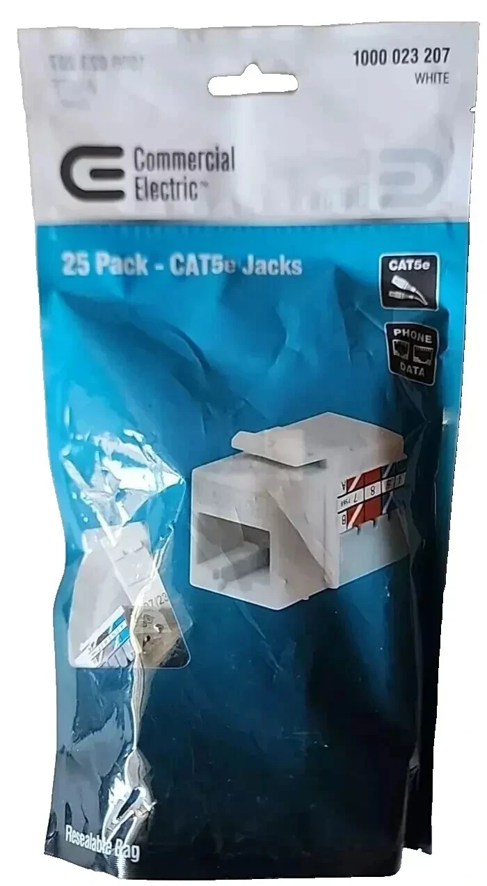 Commercial Electric Category 5e Jack - White (25-Pack)