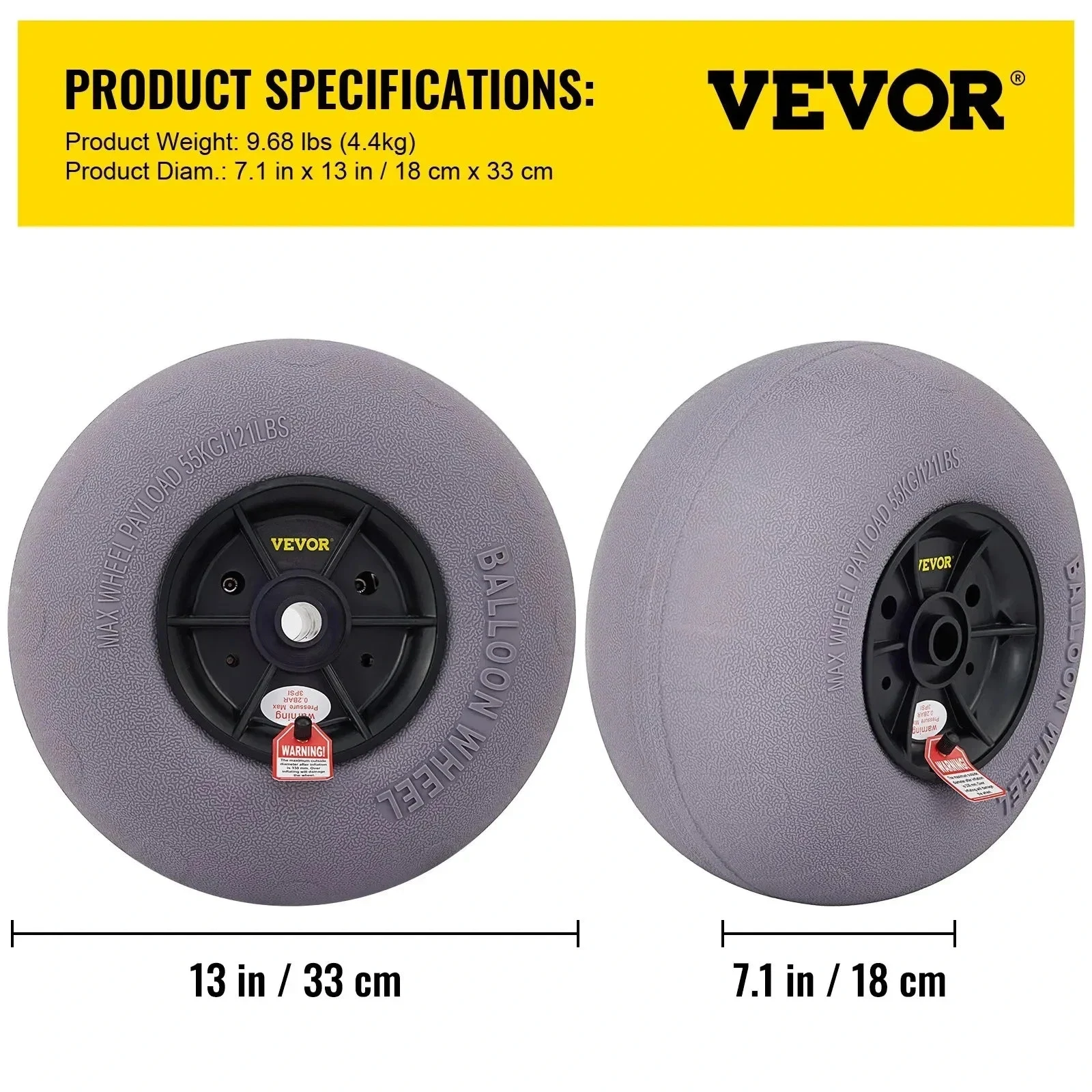 Vevor Beach Wheels Upgrade 13" Replacement Balloon Sand Tires 2PCS For Kayak