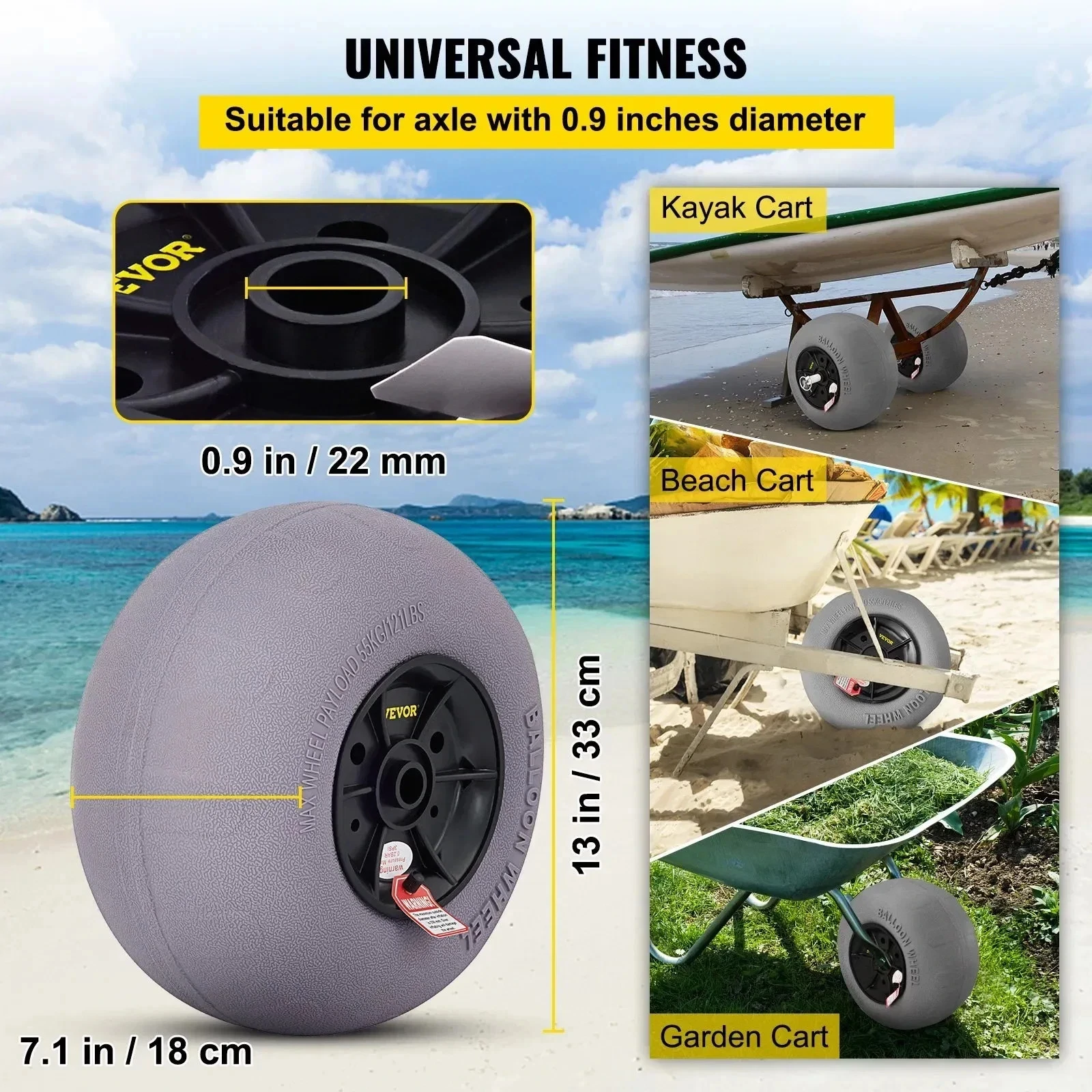 Vevor Beach Wheels Upgrade 13" Replacement Balloon Sand Tires 2PCS For Kayak