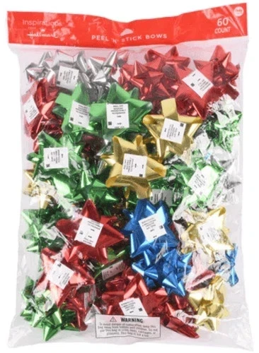 Hallmark Metallic Peel N Stick 3 inch Christmas Bows 60 Count New