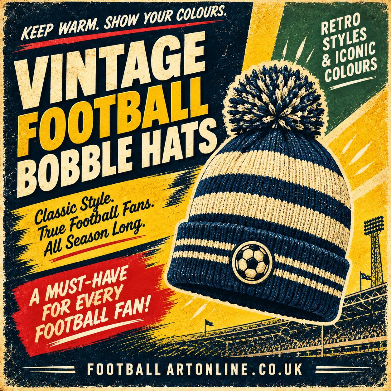 Retro football bobble hat with vintage-inspired design for football fans