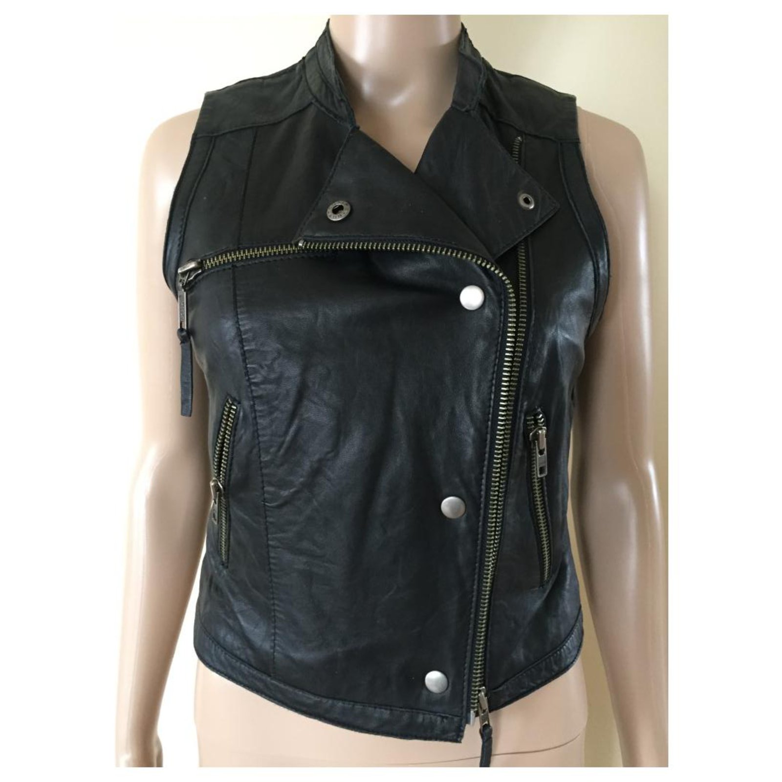 Warehouse genuine leather biker vest
