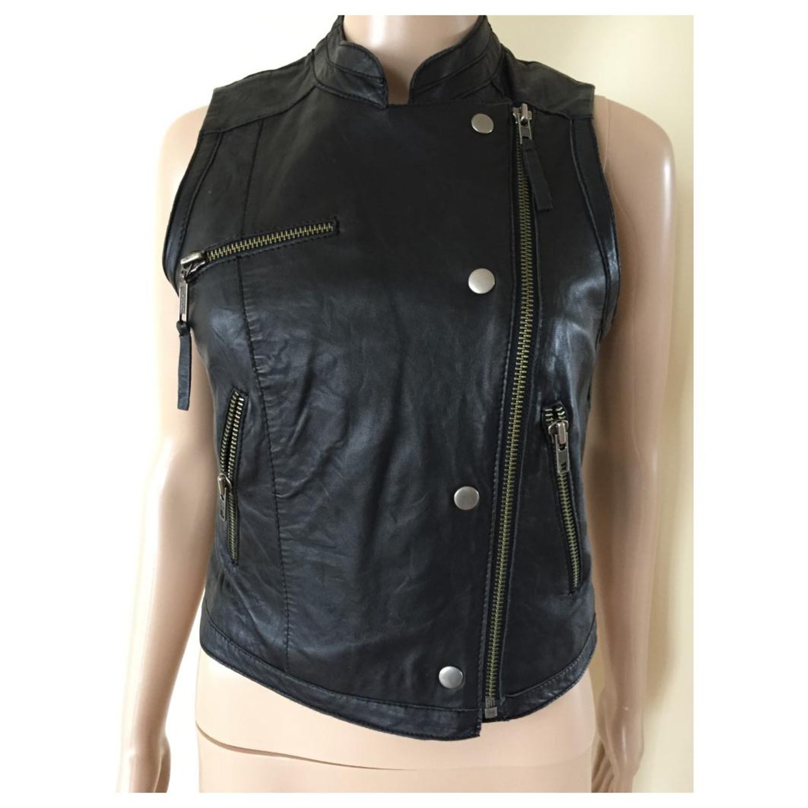 Warehouse genuine leather biker vest
