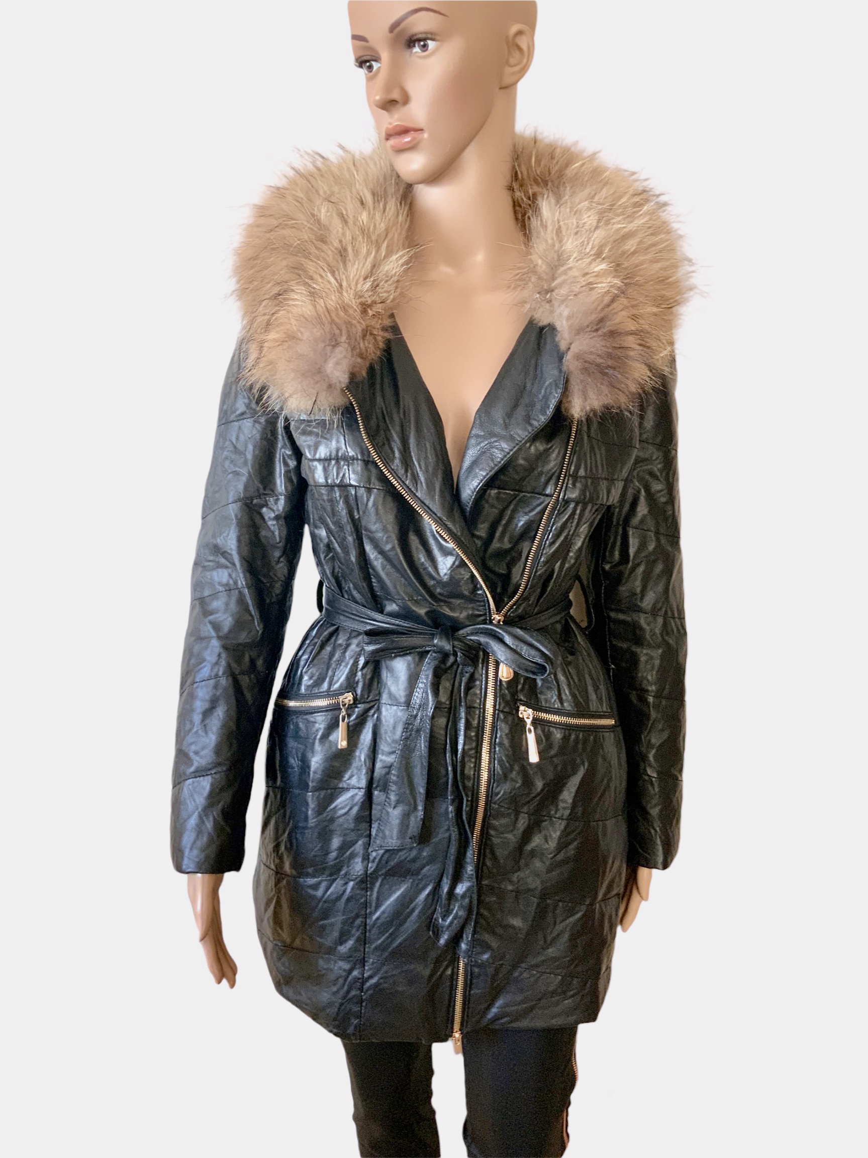 Genuine leather down womens's coat