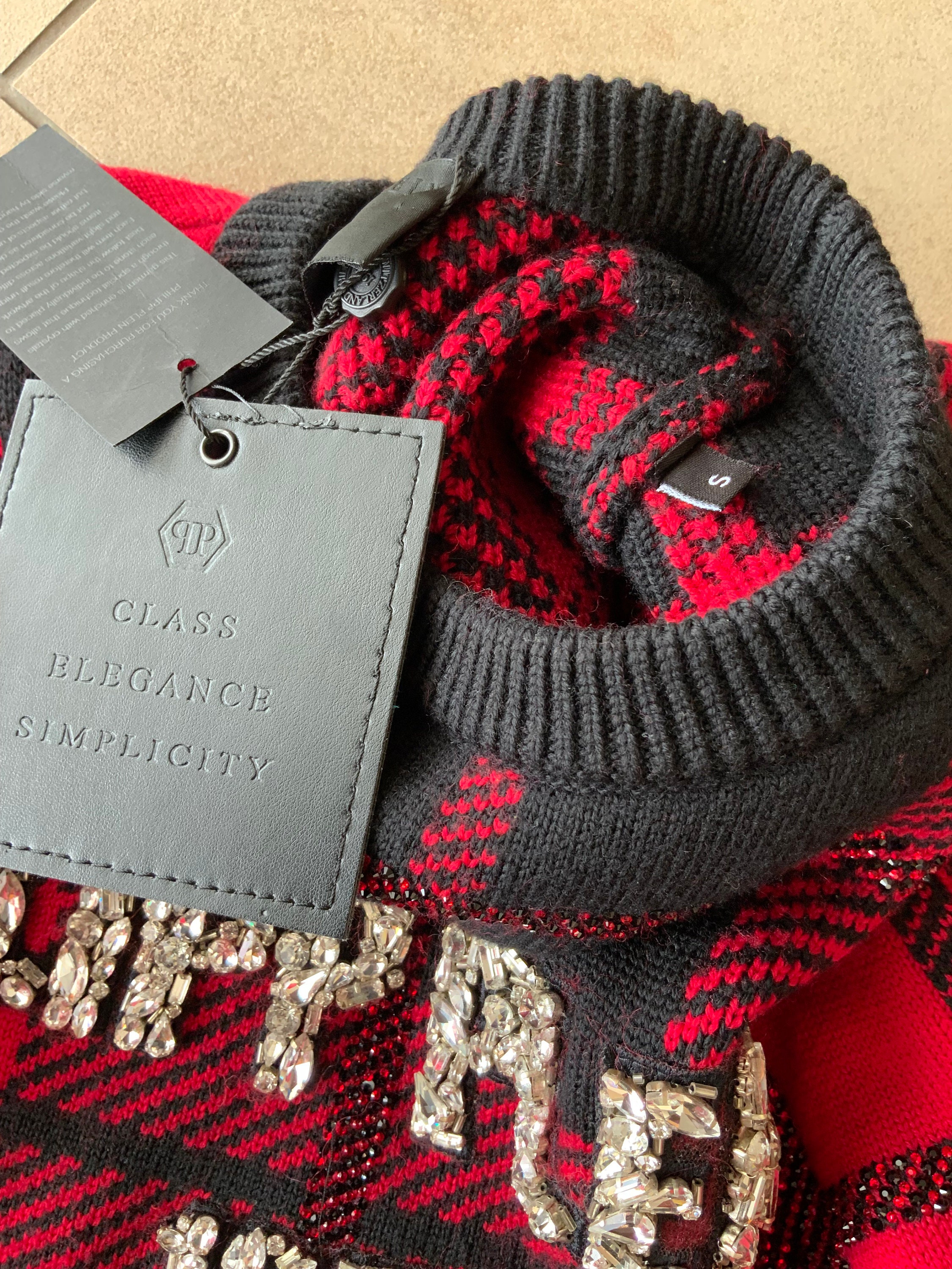 Philipp Plein tartan sweater , handmade embllished