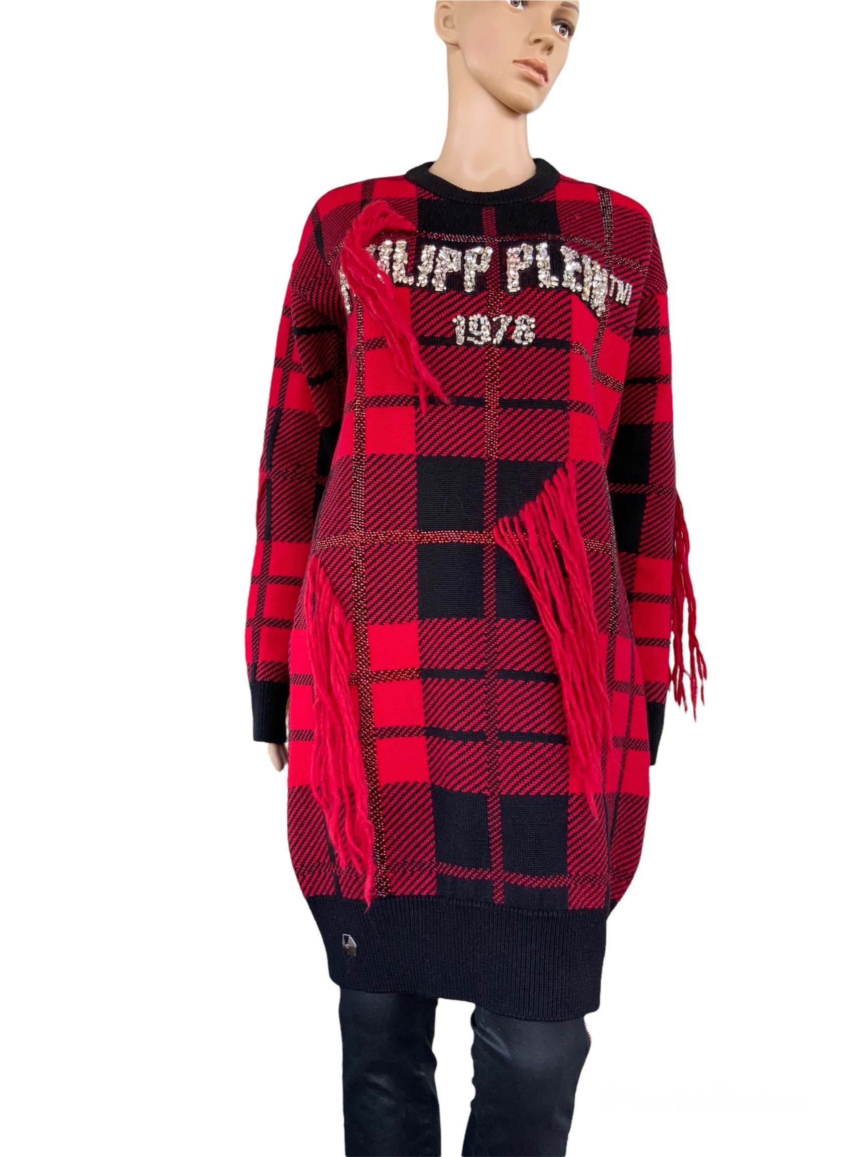 Philipp Plein tartan sweater , handmade embllished