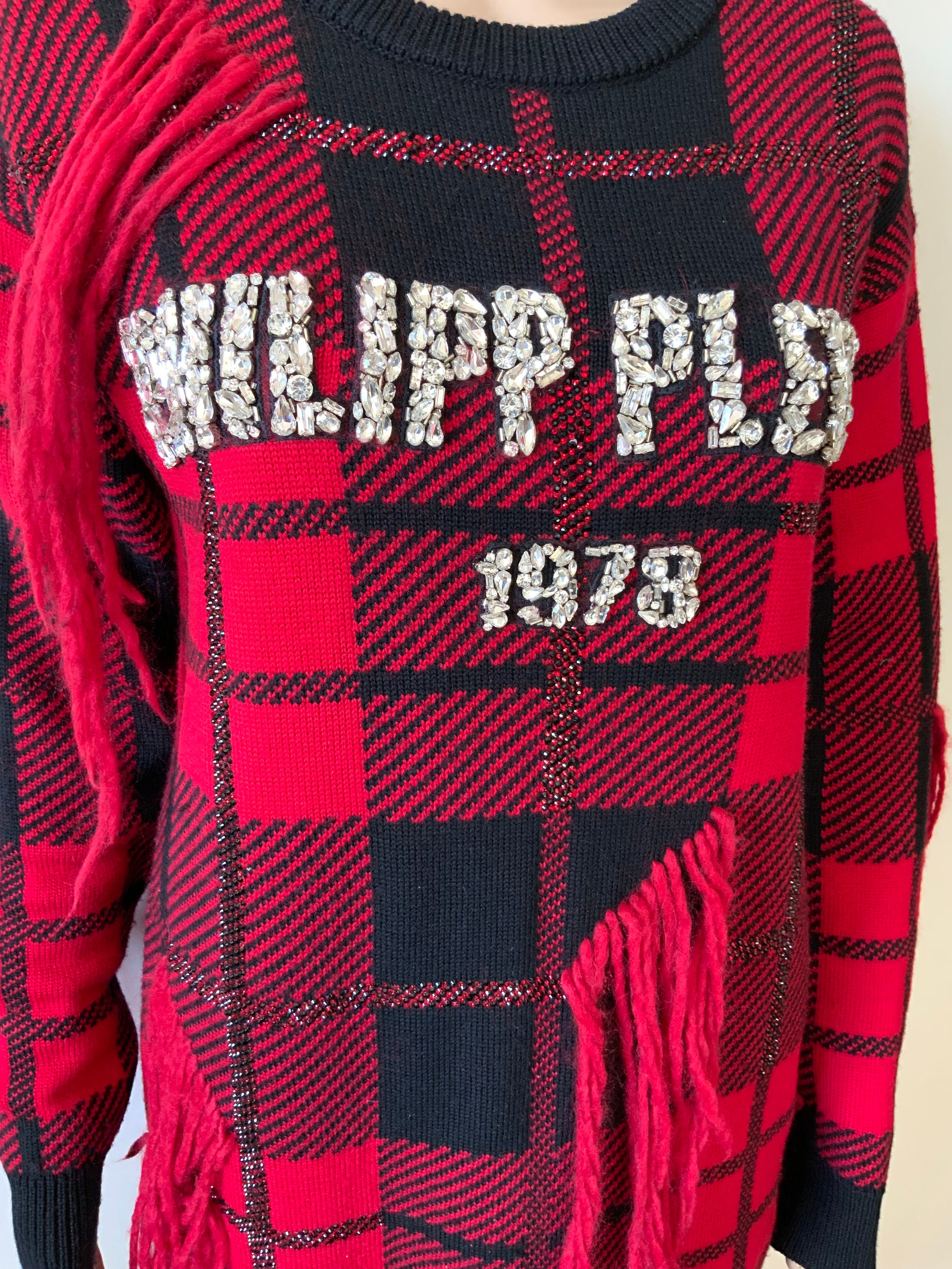 Philipp Plein tartan sweater , handmade embllished