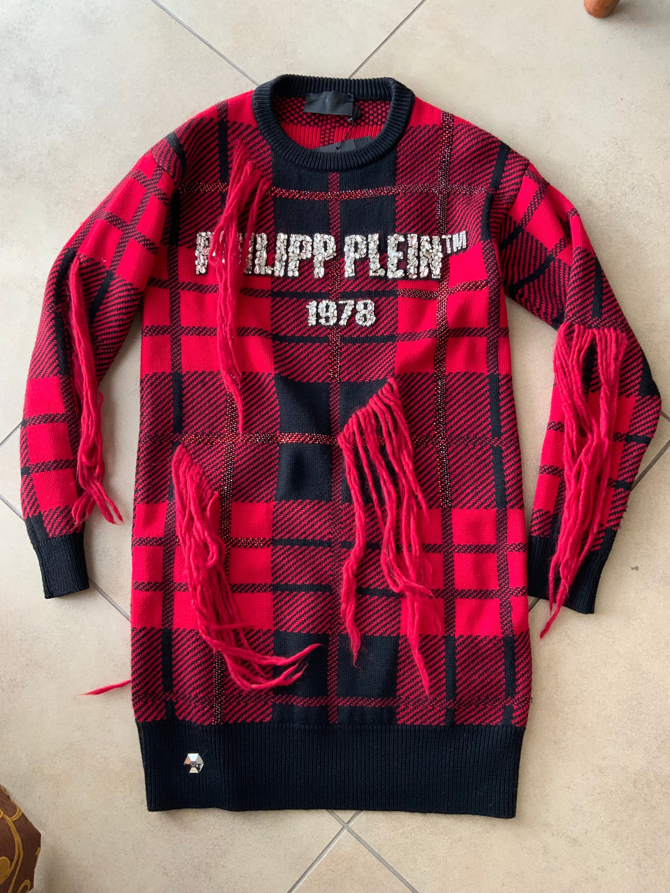 Philipp Plein tartan sweater , handmade embllished