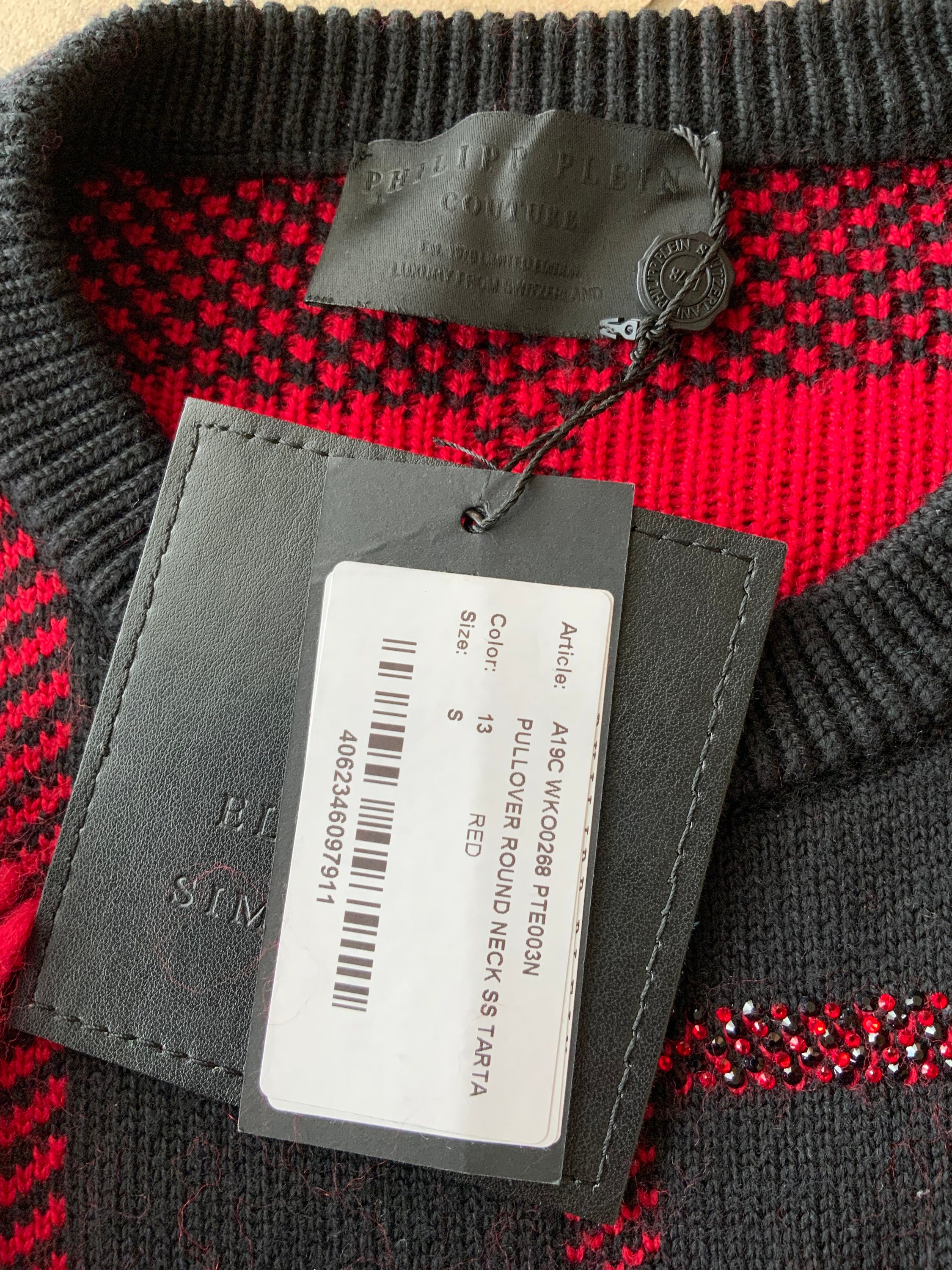 Philipp Plein tartan sweater , handmade embllished