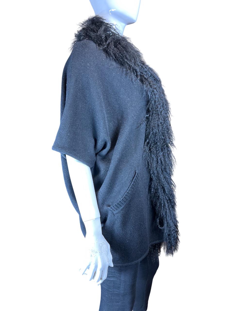 Brand Leonardo black cardigan with real  fur