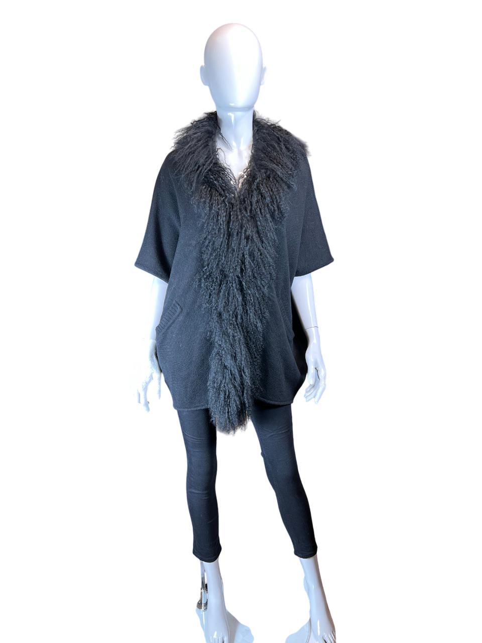 Brand Leonardo black cardigan with real  fur