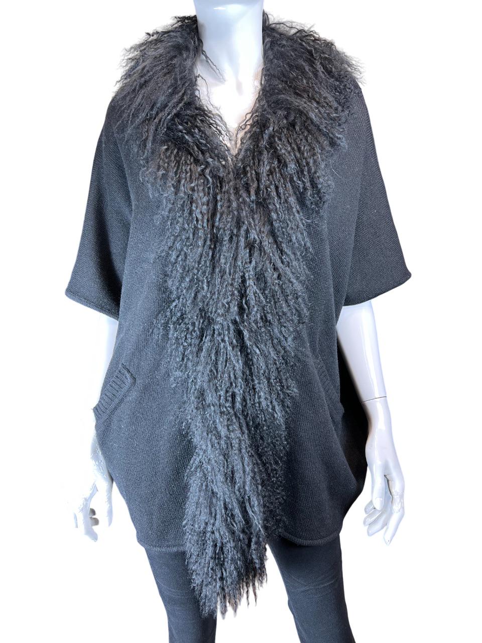 Brand Leonardo black cardigan with real  fur