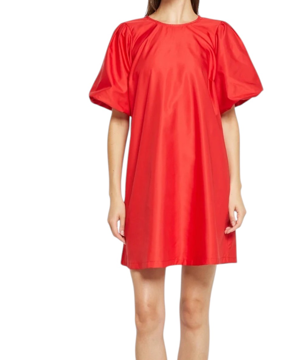 Vila mini red dress with puffed sleeves